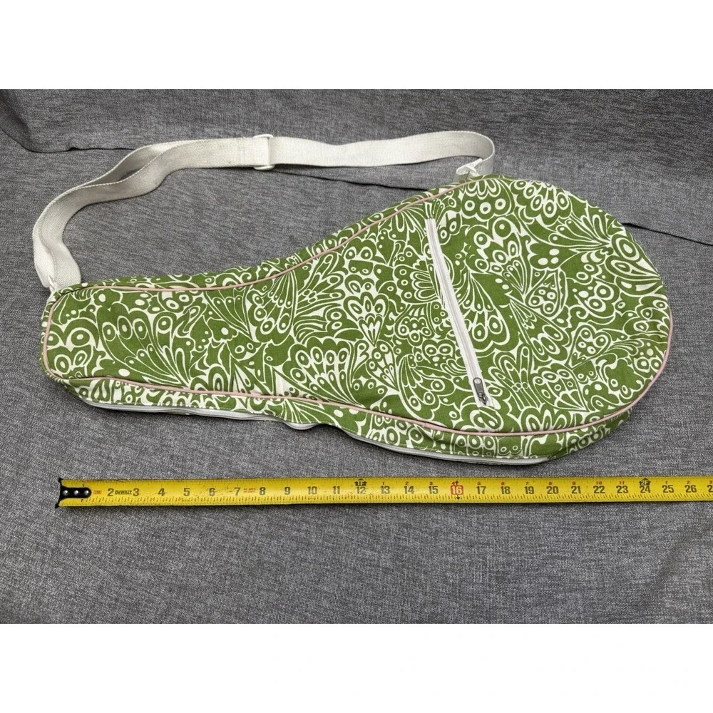 Two Loops Canvas Green Tennis Racket Cover Floral Pattern